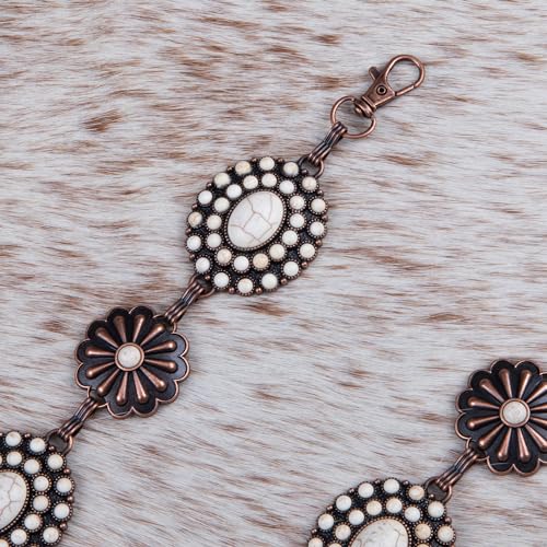 Montana West Rustic Couture's Turquoise Western Concho Chain Belt for Women | Large Western Cowgirl Metal Adjustable Boho Body Chain Belt for Dresses Jeans Country Concert - color: Angel White