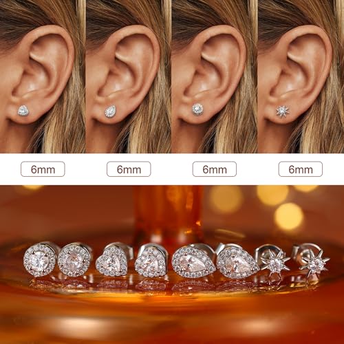 SAILIMUE Hypoallergenic Sterling Silver Stud Earrings for Women Men | Brilliant Heart Knot Round Cubic Zirconia Earring Studs for Sensitive Ears Gold Silver Tone - color: silver-B