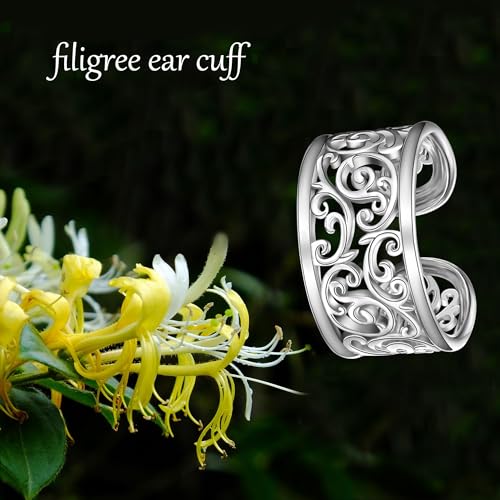 Celtic Knot/Celtic Knot/Bat/Filigree Viking Earrings 925 Sterling Silver Non Piercing Ear Cuff Earrings Cool Earring Cuff for Women Men - color: filigree-B