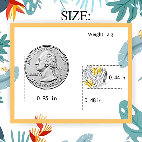 Butterfly Flower Garden Charm Magnolia Bloom Crystal Opennwork Enamel Bead for Pandora Charm Bracelet - style: Gold Butterfly