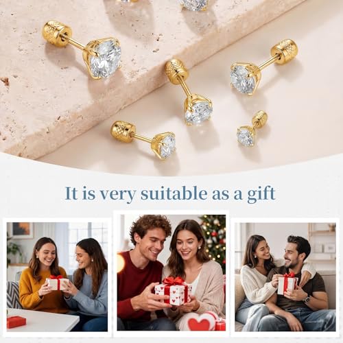 7 Pairs 20G Stainless Steel Stud Earrings Set Cubic Zirconia CZ Earrings Multi Size 2mm-8mm - color: golden, size: Leisure