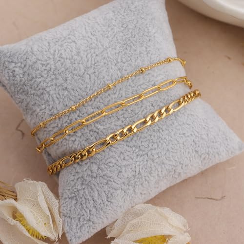 Dainty Gold Shell Pearl Ankle Bracelets for Women, Trendy Anklet Stack Charm Bracelet Adjustable Chain Summer Ocean Beach Accessories Fashion Jewelry Gift - color: Paperclip Beaded Link Chain