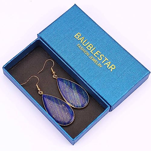 BaubleStar Natural Crystal Healing Stone Earrings Statement Teardrop Dangle Earrings for Women - color: Blue Stone