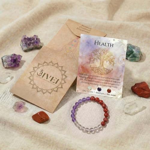 Bivei Protection Crystal Healing Bracelet | 8MM Strength Bracelet Spiritual Stretch Beaded Jewelry for Women Men Gift - color: Health, size: Medium 6.8-7.3 inch