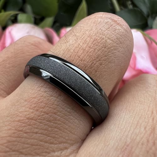 TUTISS 6mm 8mm Black/Gold/Rose Gold/White Tungsten Rings for Men Women Fashion Engagement Wedding Bands Sandblasted Finish I Love You Engraved Comfort Fit - color: 6mm Black Tungsten