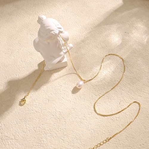 Pearl Necklaces for Women Trendy,14k Gold Plated Pearl Pendant Necklace Dainty Wedding Necklace Small Cute Gold Choker Necklace for Women Non Tarnish Gold Prom Jewelry Fashion Bridesmaids Gifts - color: GOLD-Boxchain pearl necklace