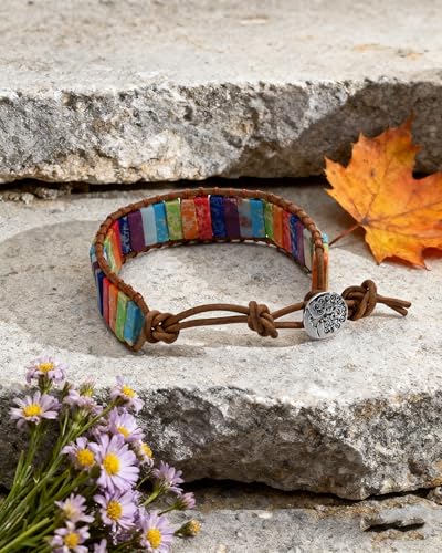 Boho Leather Wrap Bracelet for Women Handmade Colorful Natural Stone Beaded BraceletAdjustable Bohemian Beach Vacation Jewelry Gift