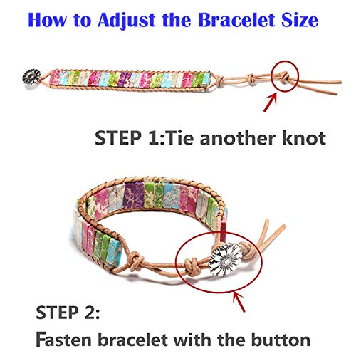 sedmart 7 Chakra Bracelets for Women with Real Stones Leather Wrap Healing Bead Bracelet Women Men Boho Friendship Jewelry - color: A6 Colorful Square button & Chakra