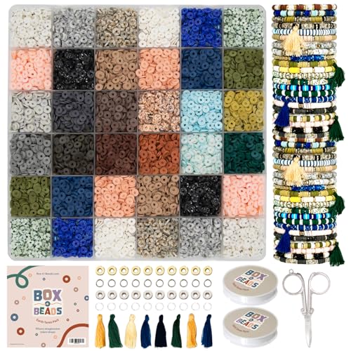 Box-O-Beads Earth Tones Clay Beads Bracelet Making Kit – 6,000 Pieces Premium Friendship Bracelet Jewelry Making Kit – Creative Arts and Crafts Kit Gift for Girls Ages 10–12