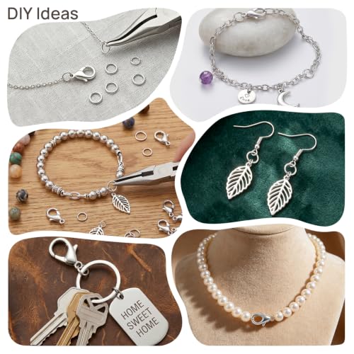 1200 Pcs Open Jump Rings, Jump Rings for Jewelry Making, Necklace Keychain Repair Kit with Making Tools Tweezer, Plier, Lobster Claw Clasps, Open Rings for DIY Crafts Keychains (Sliver) - color: Sliver