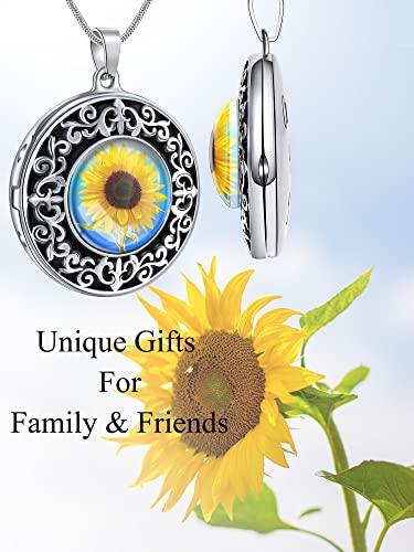 Farfume Personalized Photo Necklace for Women/Men, Memorial Jewelry Gifts | Holds 2 Pictures Pendant, Custom Engraved Text, Beautiful Locket for Girls, Durable Stainless Steel, Mothers Day Gifts - color: A-2 Sunflower locket neclace