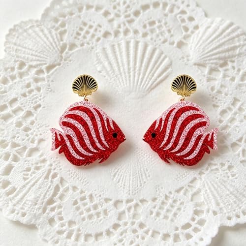 Cute Acrylic Tropical Fish Earrings Creative Parrot Hornbill Drop Dangle Earrings Stylish Animal Statement Earrings Daily Wear Jewelry for Women - color: Pink Red Fish