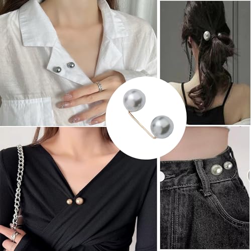12 Pack Brooch Pins Artificial Pearl Safety Pins Anti-exposure Neckline Sweater Shawl Clips with Double End Decorative Pearls Cardigan Collar Holder for Women Wedding Dress Blouse V-line Tops