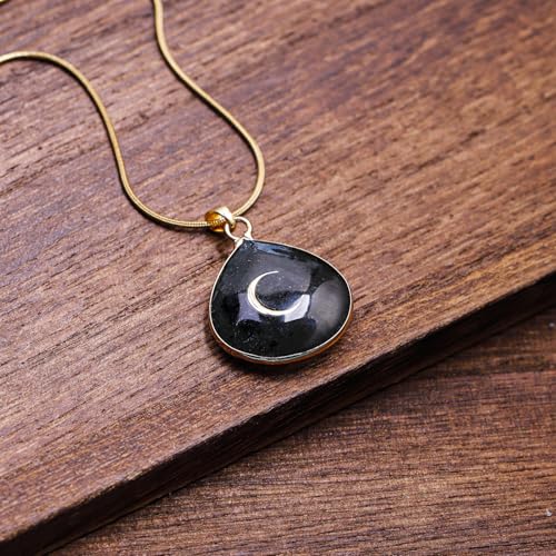 Da Piao Liang Labradorite Crescent Moon Energy Necklace, Healing Crystal Pendant With Stainless Steel Chain, Spiritual Jewelry - color: Grey