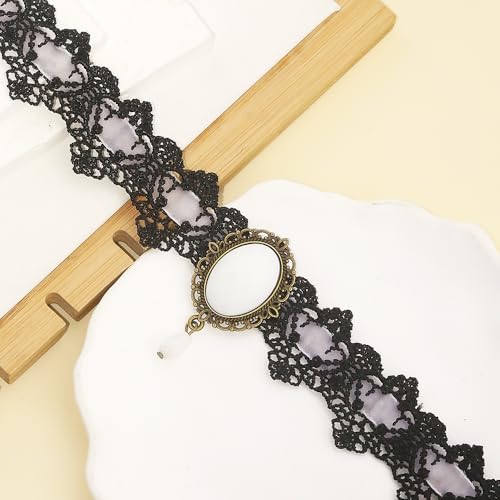 Lace Choker Witch Necklace for Women Halloween Gothic Lace Collar Punk Rhinestone Gothic Necklace Prom Jewelry Halloween Vampire Choker Necklace Costume Emo Witch Accessories - color: White