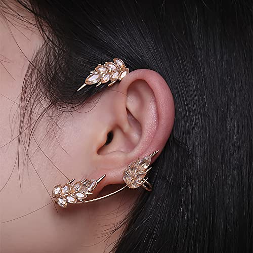 BETHYNAS Glitter Rhinestone Butterfly Flower Ear Cuff Sparkly Non-Pierced Crystal Tassel Fake Earrings Climber Lady Ear Wrap Bridal Party Ear Jewelry for Women and Girls - color: Gold Wheat
