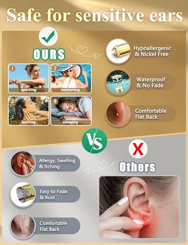 Gold Earrings for Women Flat Back Earrings Hypoallergenic Earring Stacks | 14K Gold Plated Surgical Stainless Steel Earring Set Chain Cartilage Earrings - Helix Piercing Jewelry for Women Trendy Gold - color: Gold 2