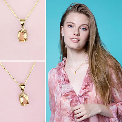 JewelryPalace Natural Gemstone Garnet Peridot Amethyst Citrine Blue Topaz Birthstone Solitaire Pendant Necklace Jewelry Set, 14k Gold Plated 925 Sterling Silver Necklaces for Women, 18 Inch Box chain - color: E-Yellow Gold Plated-Citrine