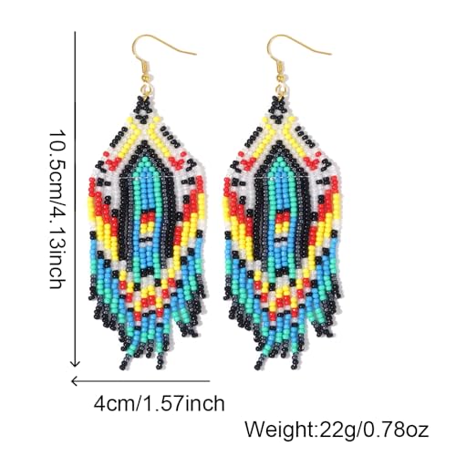 Bohemian Tassel Colorful Beaded Earrings For Women Trendy, Long Fringe Feather Drop Jewelry Handmade Gifts. - color: color6