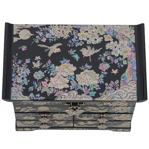 February Mountain Mother of Pearl Jewelry Organizer Box – Anniversary Christmas Graduation Birthday gifts for women Mother's day gifts for mom from daughter (Plum Blossom) - style: Plum Blossom