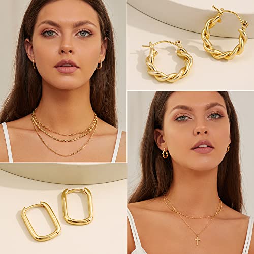 Gold Hoop Earrings Set for Women, 6 Pairs 14K Gold Plated Lightweight Hypoallergenic Chunky Open Twisted Hoops Earrings Pack Jewelry - color: Gold Twisted