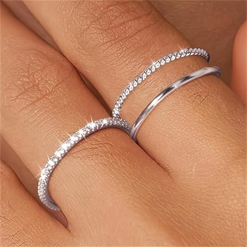 3Pcs/Set Simple Zirconia Stacking Rings for Women Daily Casual Party Rings Jewelry Accessories - color: silver
