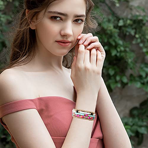 GOOJIDS Surfer Heishi Clay Bead Bracelets for Women Bohemian Stackable Gold Plated Beaded Stretch Bracelets Elastic Layering Friendship Bracelets Set Boho Jewelry - color: C-White 5pcs