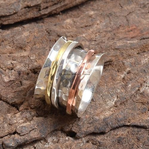 Kanika Jewelry Trove Plain Hammered Spinner Band Rings, Anxiety Ring, 925 Sterling Silver Spinner Band Rings for Women, Gift Ring for Size 7
