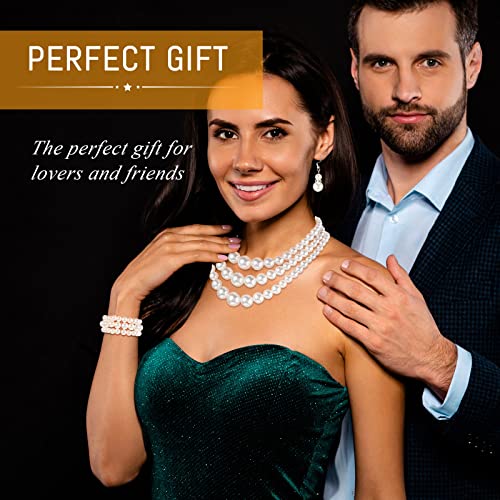 Haysandy Pearl Jewelry Set for Women 20s Jewelry Gift | Retro Layered Necklace Bracelet Earring, Costume Accessories for Derby Wedding Prom Party, Dress Matching Occasions - color: White