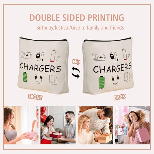 Cable Charger Makeup Bag,Charging Cord Electronics Accessories Travel Pouch | Girlly Canvas Tech Themed Cosmetic & Toiletry Organizer Case, Cute Christmas Birthday Gift for Women Teen Girls,Dorm Traveler - style: Chargers