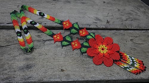 Handmade beaded Native native american style huichol glass seed bead Necklace Collar de cuentas nativas al estilo mexicano de los artesanos regalos para mujeres - color: Red