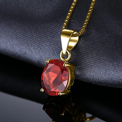 JewelryPalace Natural Gemstone Garnet Peridot Amethyst Citrine Blue Topaz Birthstone Solitaire Pendant Necklace Jewelry Set, 14k Gold Plated 925 Sterling Silver Necklaces for Women, 18 Inch Box chain - color: H-Yellow Gold Plated-Garnet