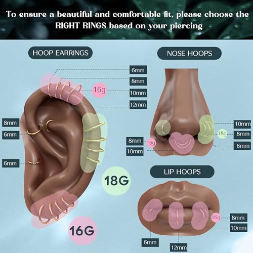 Jstyle 8 Pcs Hypoallergenic Nose Rings Hoops for Women 316L Steel 6-12MM | Gold/Silver Nose Rings Hoops, 16G/18G Clicker Rings with 316L Stainless Steel, Hypoallergenic Septum Jewelry - color: Gold Tone, size: 18G