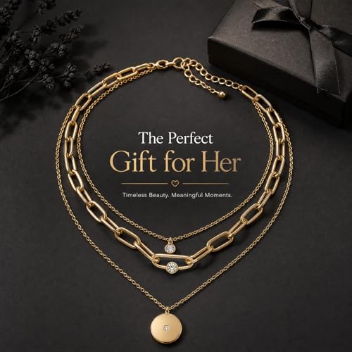 3 Pcs Layered Necklaces for Women, Stackable Statement Jewelry | Trendy stackable jewelry set! 3 separate lightweight chains. Perfect statement gift for women to elevate any daily outfits. - color: Yellow Gold (Coin Stack)