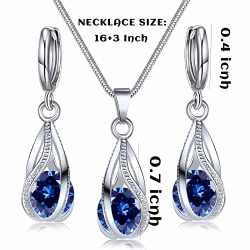 IFKM Silver Jewelry Sets for Women Rhinestone Crystal CZ Bridal Bridesmaid Accessories Necklace Earrings set for Wedding Prom Anniversary Birthday Gifts - color: Dark Blue