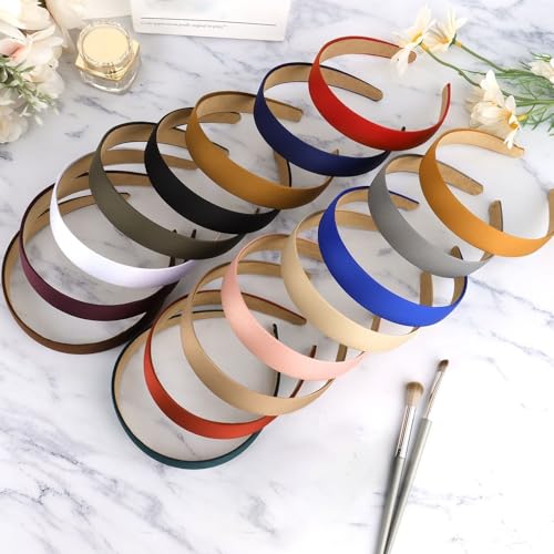 Wecoe Headbands for Women 16pcs 1 Inch Wide Satin Headbands | Great for daily wear, festive looks & DIY crafts - color: Set C