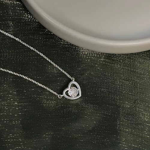 Airmb Heart Necklace for Women Gold/Silver Plated Trendy Heart Choker Lover Pendant Hypoallergenic Fashion Gold/Silver Necklace for Women Love Jewelry Gift for Women Girlfriend - color: One Cubic Zirconia-Silver