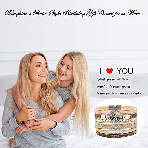 Desimtion Inspirational Tree of Life Boho Leather Wrap Bangle Bracelets for Women, Teen Girl Gifts Trendy Stuff, Fashion Accessories Jewelry Gifts for Women Girls - color: Beige