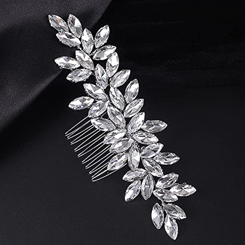 Teyglen Women's Wedding Hair Comb, Silver, 15 *6cm/5.9 *2.36 inches, Alloy+Rhinestones, Luxurious Hair Accessories, Shiny Rhinestones Bridal Side Hair Combs for Women Bride Girls - color: Silver