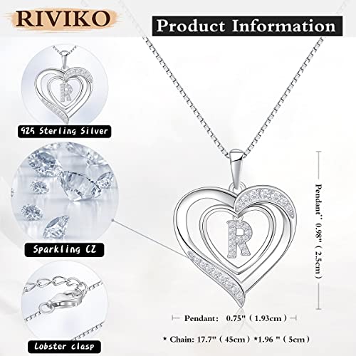 RIVIKO Heart Initial Necklace for Women, 925 Sterling Silver Letter Pendant,Personalized Charm Alphabet Jewelry Valentines Mother's Day Anniversary Christmas Birthday Gifts for Women Her Mom Wife - color: Letter-R