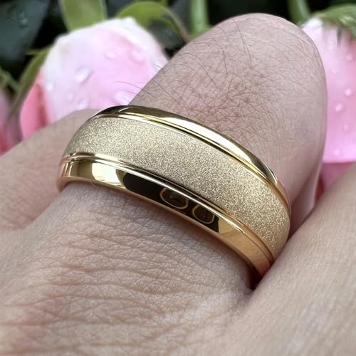 TUTISS 6mm 8mm Black/Gold/Rose Gold/White Tungsten Rings for Men Women Fashion Engagement Wedding Bands Sandblasted Finish I Love You Engraved Comfort Fit - color: 8mm Gold Tungsten I Love You
