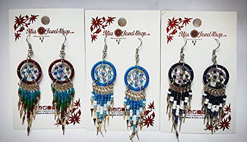 Beaded Dreamcatcher Earrings for Women, Long Boho Fringe Dangle Earrings, Lightweight Colorful Statement Jewelry, Handmade - color: Turquoise & Brown