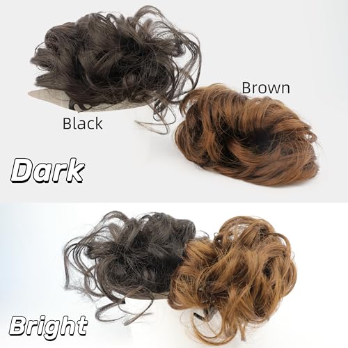 Brown Black Curly Messy Bun Wig Wavy Hair piece Easy Updo Extensions Claw Clips for Women Girls Natural Fake Wig Tie Headpiece - color: Black