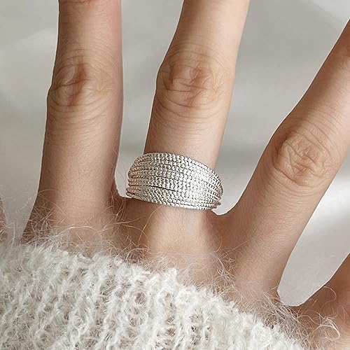 925 Sterling Silver Wide Band Ring Simple Handmade Hammered Chunky Statement Rings Adjustable Boho Thumb Ring for Women Men - color: Pattern 2