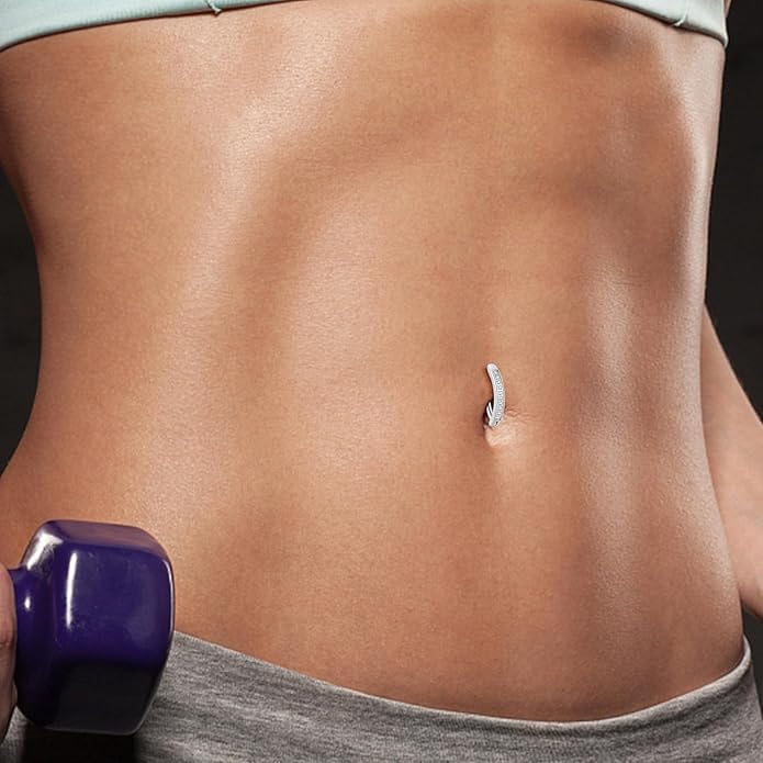 Clicker Belly Button Ring Hoop Belly Button Ring 14G Navel Ring | Surgical stainless steel hinged belly button ring for belly button piercing, navel body jewelry for women and men - color: CZ Silver