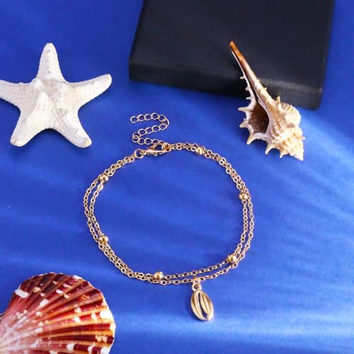 Gold Starfish Seashell Anklets Bracelets for Women Dainty Gold Layered Shell Link Chain Anklets Summer Conch Seashell Foot Bracelet Jewelry for Beach Vacation - color: gold1