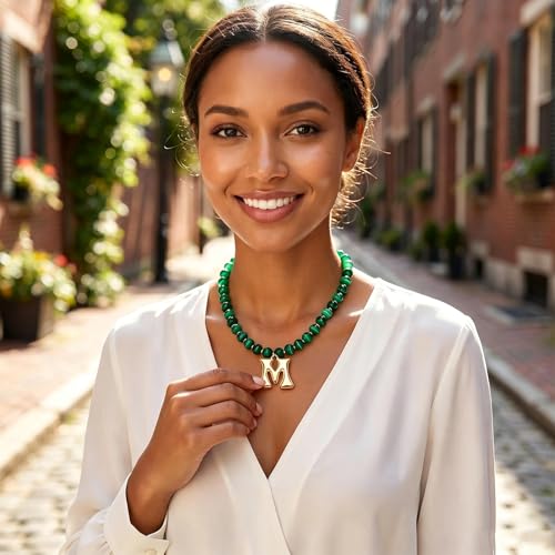 Initial Beaded Necklaces for Women,14K Gold Plated Bubble Letter Pendant Jewelry Gifts - color: acrylic neccklace-m