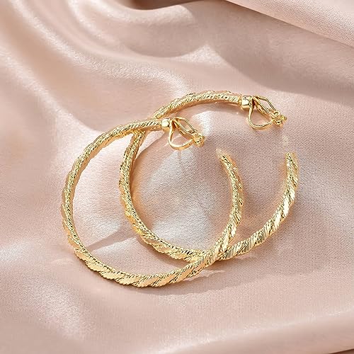 YOQUCOL 5CM(2.0IN) Golden Swingable Clip On Hoop Earrings for Women Non Pierced Ears Hoop Earrings - color: E