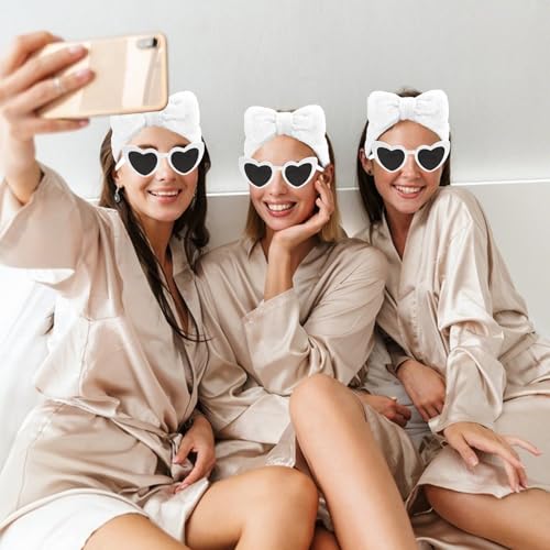 Semato 4 Pcs White Bridesmaid Proposal Gifts Bridesmaid Spa Headband, Hair Claw Clips, Heart Shaped Sunglasses and Smooth Satin Scrunchies - color: White