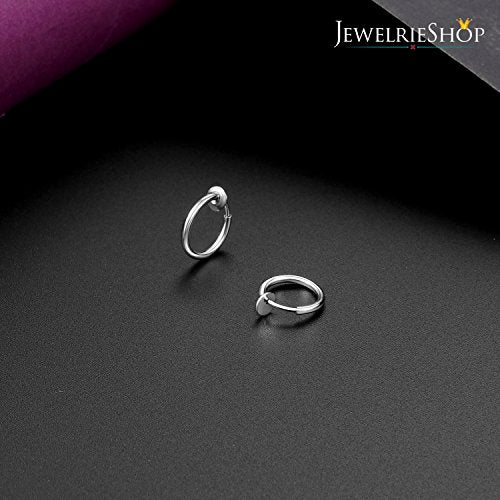 JewelrieShop Retractable Earrings Fake Hoop Fake Nose Ring Non Pierced Earrings Fake Cartilage Piercing Clip On Nose Ring Septum Ring for Women (1 Pair, Black/Silver/Gold/White) - color: #01. Silver Tone x 1 Pair